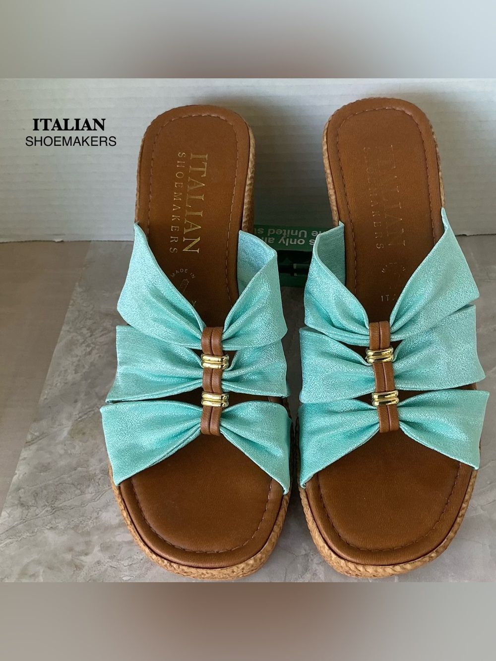 Italian Shoemakers Turquoise Jute Heel Wedge Size 8